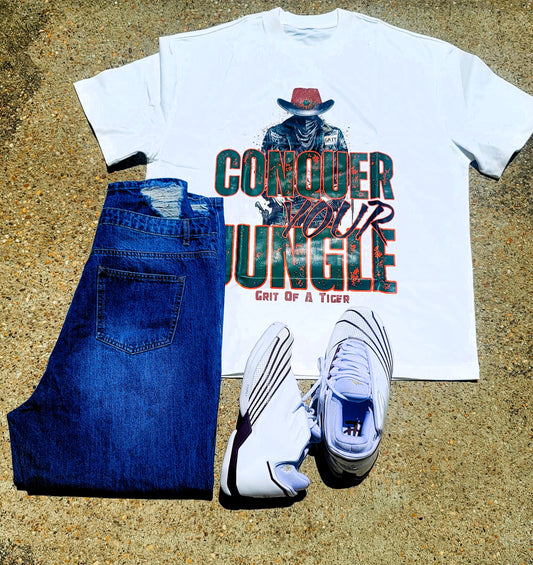 Luxury Streetwear Tee – Conquer the Jungle Graphic Shirt (White)