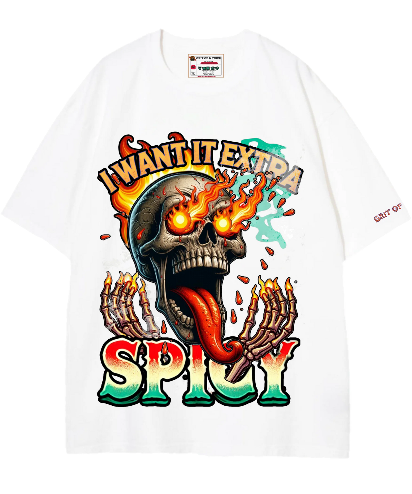 Extra Spicy G.O.A.T Men's Drop Shoulder Tee - White | Bold & Comfortable Streetwear