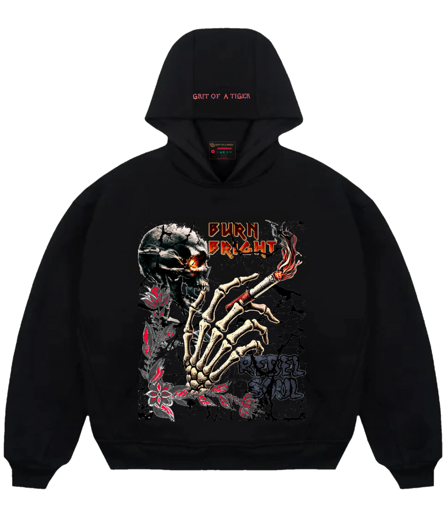 Burn Bright Rebel Soul Black Hoodie – Bold Streetwear for the Fearless | Premium Comfort
