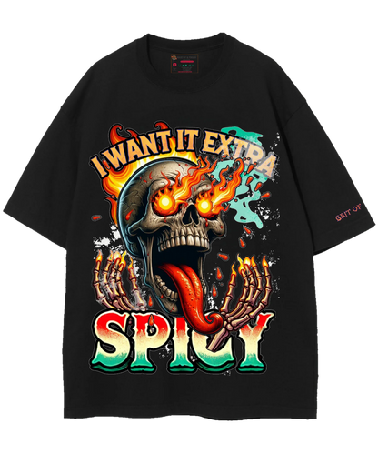 Extra Spicy G.O.A.T Men's Drop Shoulder Tee - Black | Bold & Oversized Streetwear