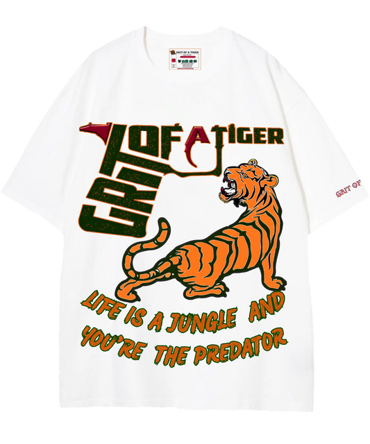 White drop shoulder predator graphic t-shirt urban fashion